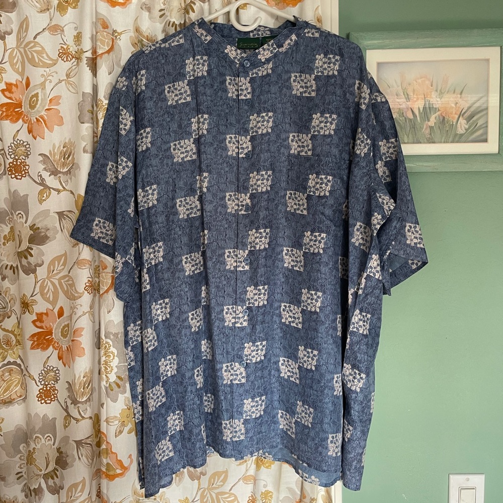 Scandia Woods Casual Button 100% Silk Blue 2XL-3XL new